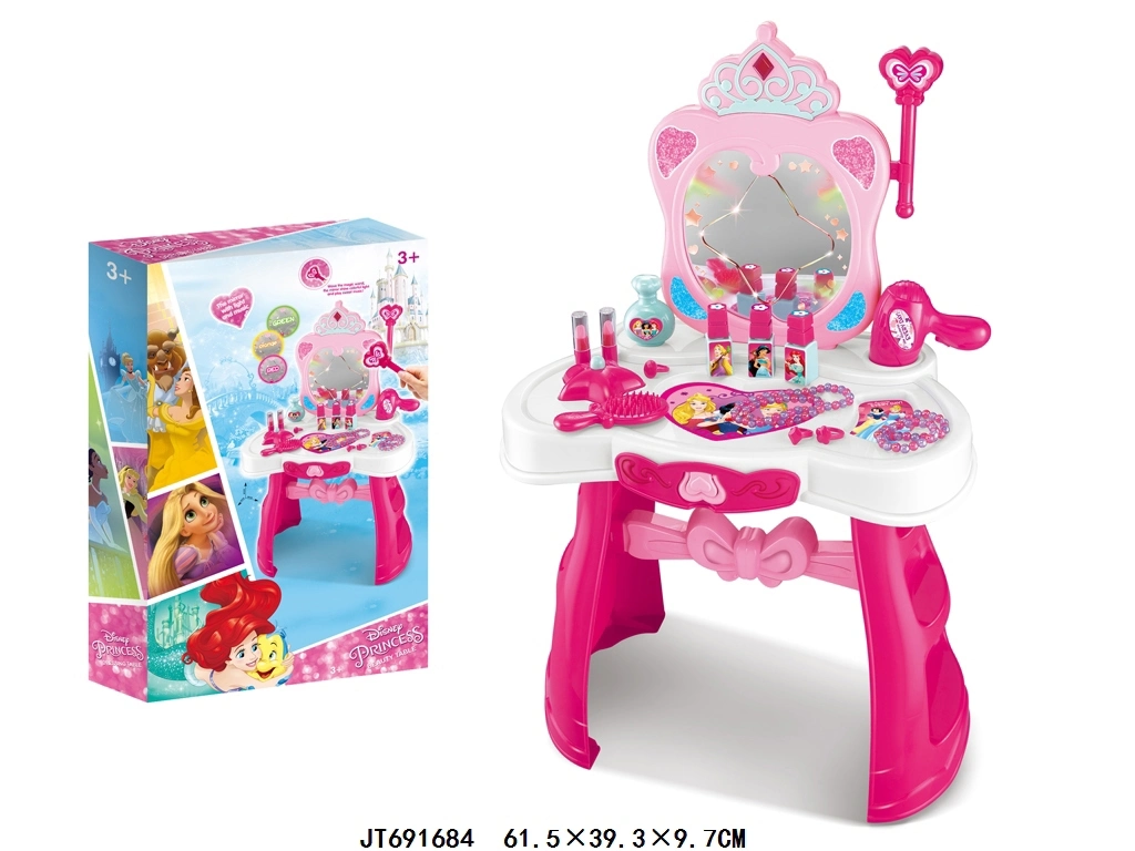 Grossista Children Girls plástico brinquedos de mesa de Vestir Cosmetic Toy Set Crie a indução da música da mesa com luz com cadeira para criança Brinquedo de maquilhagem