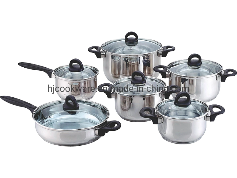 12PCS Calssics Item of Stainless Steel Rolled and Step Edge Cookware Set