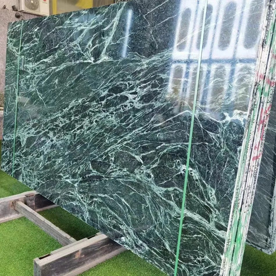 رخام أخضر شعبي بالجملة إيطاليا الكلاسيكية Prada Green Marble مع أبيض الأوردة