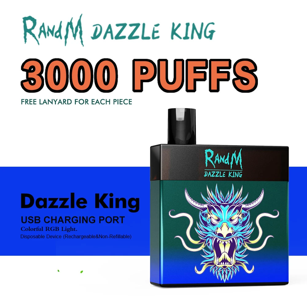 The R and M Dazzle King Produced by The Original Factory Has a Disposable/Chargeable Vape Pen of 3000 Puffs with Flashing LED Lights.