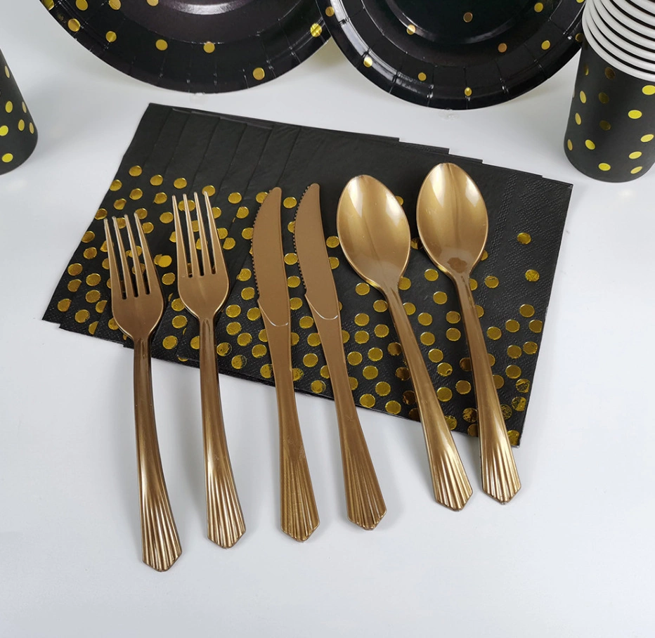 Hot Sale Blue Gold Polka DOT Paper Plate and Cup Set Disposable Paper Cup and Plate Set for Birthday Party