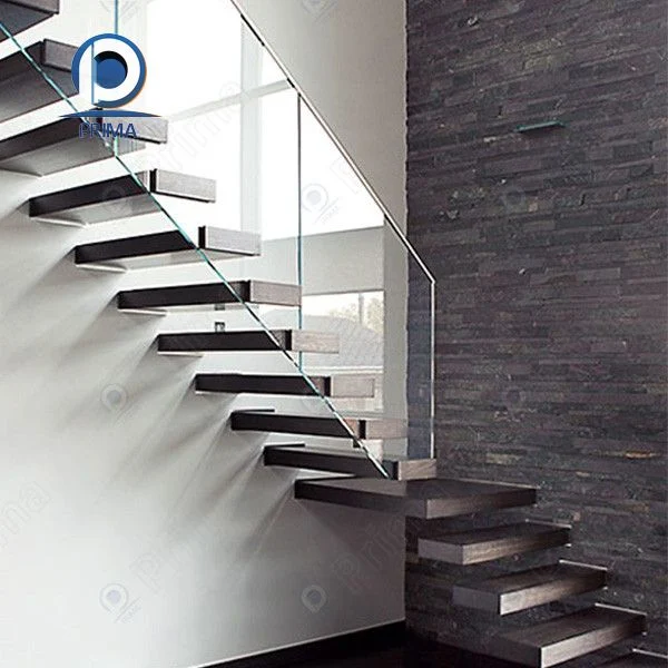Prima Luxus Hotel kommerzielle gebogene Stahl/Holz/Glas/Marmor Treppe Metall Treppe mit LED-Leuchte