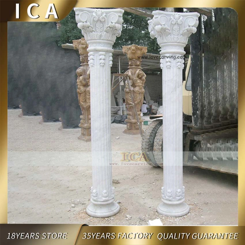 Outdoor Decoration Carving Stone Solid Round Marble Stone Roman Column