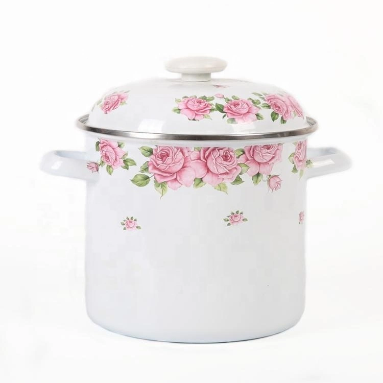 Enamel Steamer Custom 24/26/28cm Enamel Metal Steel Steamer Cookware Pot with Steaming Plate