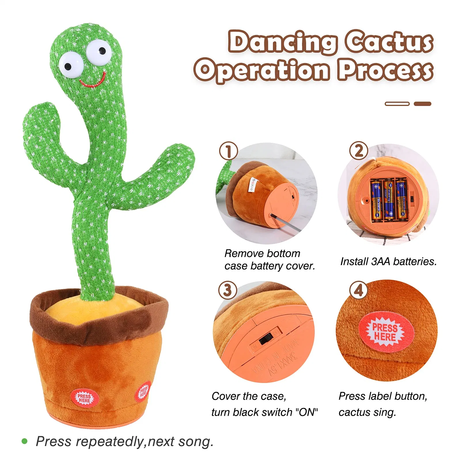 Dancing Cactus Repeats, Adjustable Volume Talking Cactus Toy