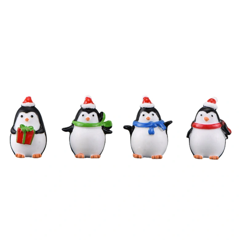 4PCS Christmas Penguin Figurine Resin Miniature Penguins Figure for Table Ornament