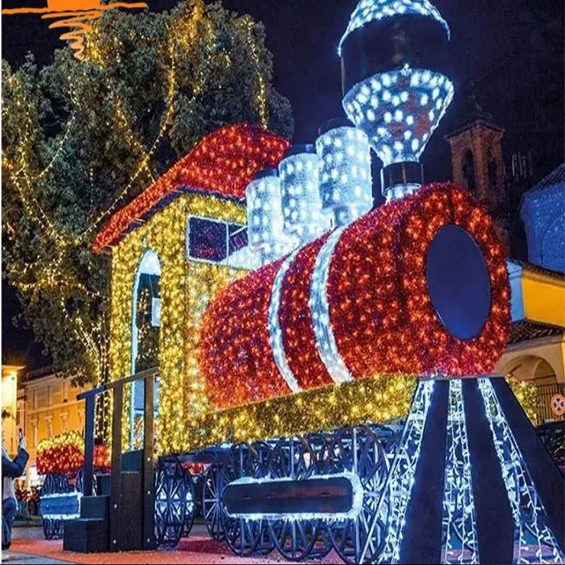 Outdoor Commercial Park Street Decoration Customized LED Train Motif Christmas Landscape Giant Christmas Light