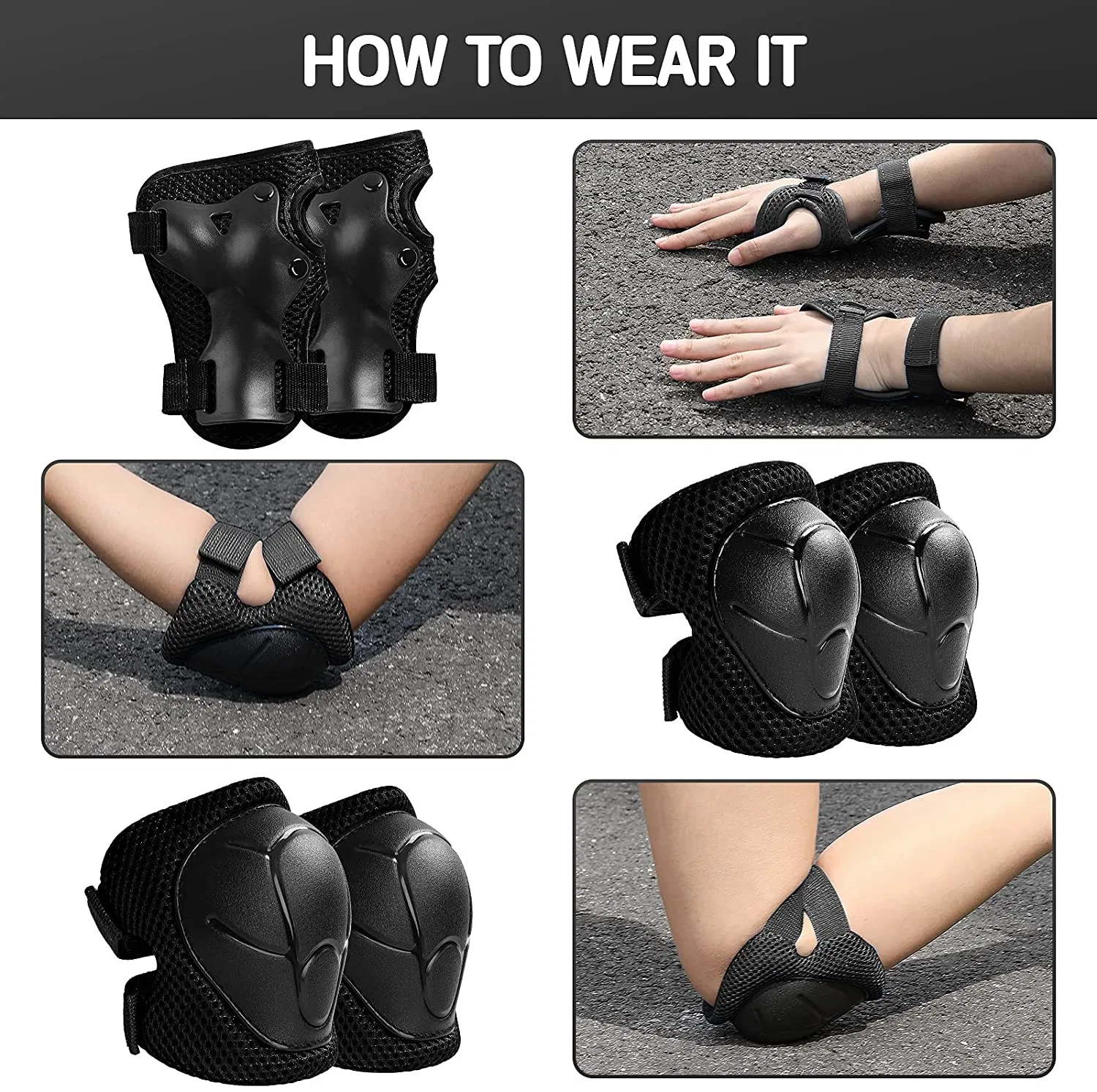 6PCS/Set Elbow Knee Pads Wrist Guard Protective Gear