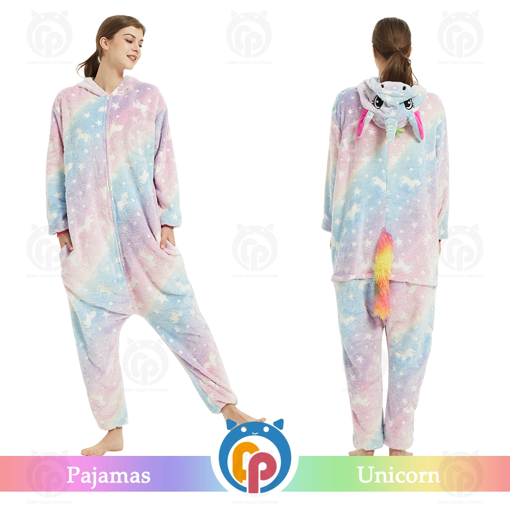 Nuevo estilo de fábrica barata al por mayor parte de la familia por la noche de invierno ropa luminosa Unicorn pijamas