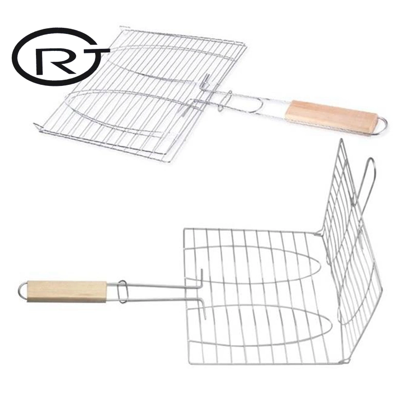 Grilling Basket Non Stick Folding Round BBQ Grill with Removable Handle