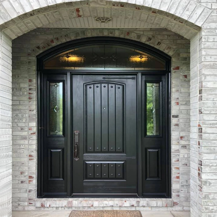 China Foshan Factory Exterior Luxury Hard Solid Wood Doors Teak Wooden Main Double Door Designs with Decorative Glass