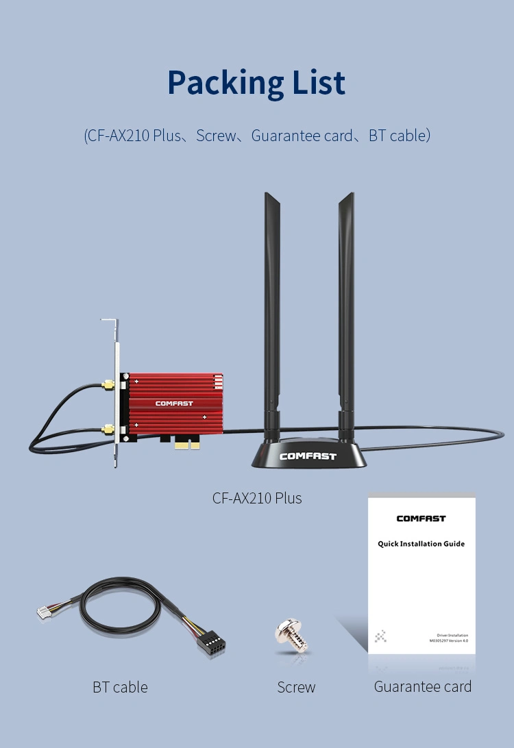 Tri-Band 5374Mbps WiFi 6e PCI-E Wireless Adapter 802.11ax Comfast Bt 5.2 Network Card