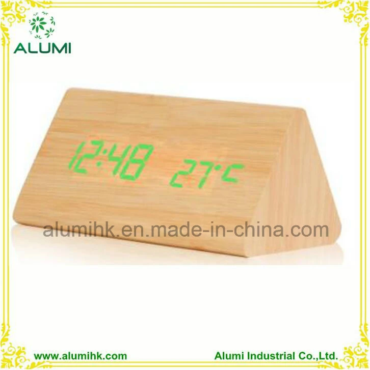 LED Clock Table Wooden Alarm Clock for Hotel Temperature Display