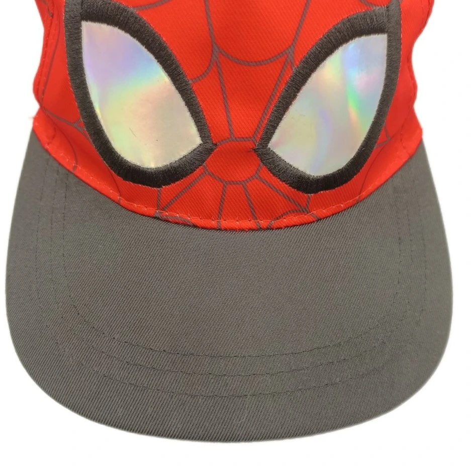 High quality/High cost performance Custom Summer Boy's Spider Man Aop with Laser Eyes Back 7-Hole Plastic Buckle 5-Piece Baseball Cap