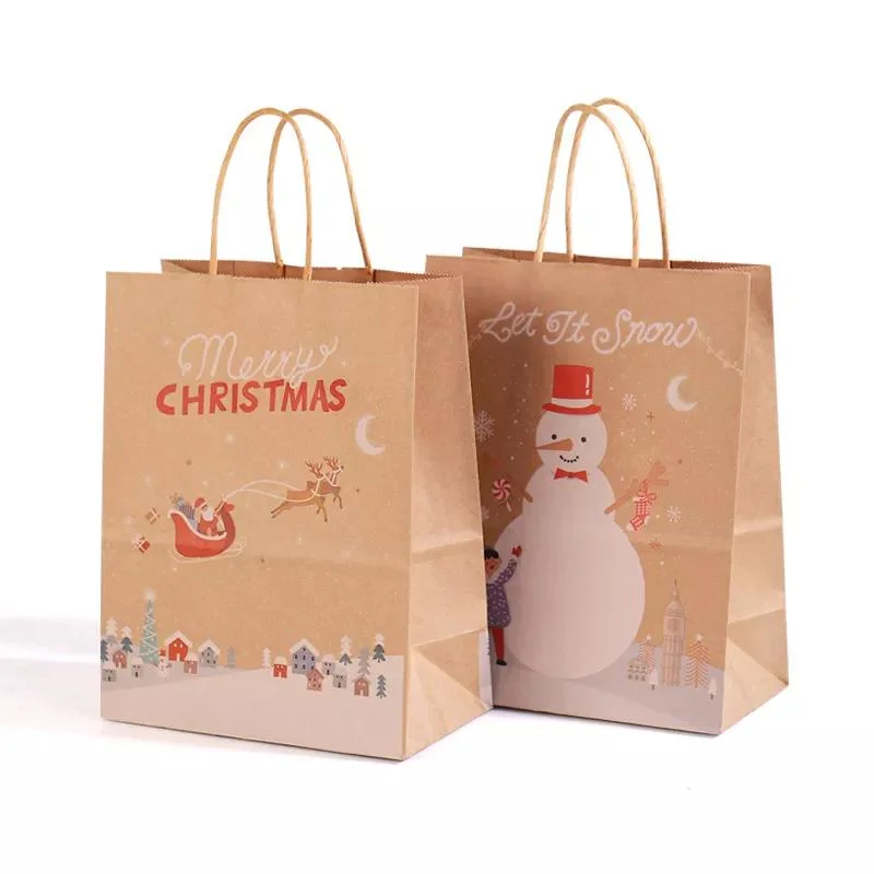 Christmas Snack Clothing Present Packaging Box Merry Christmas Paper Gift Bags Kraft Paper Bags