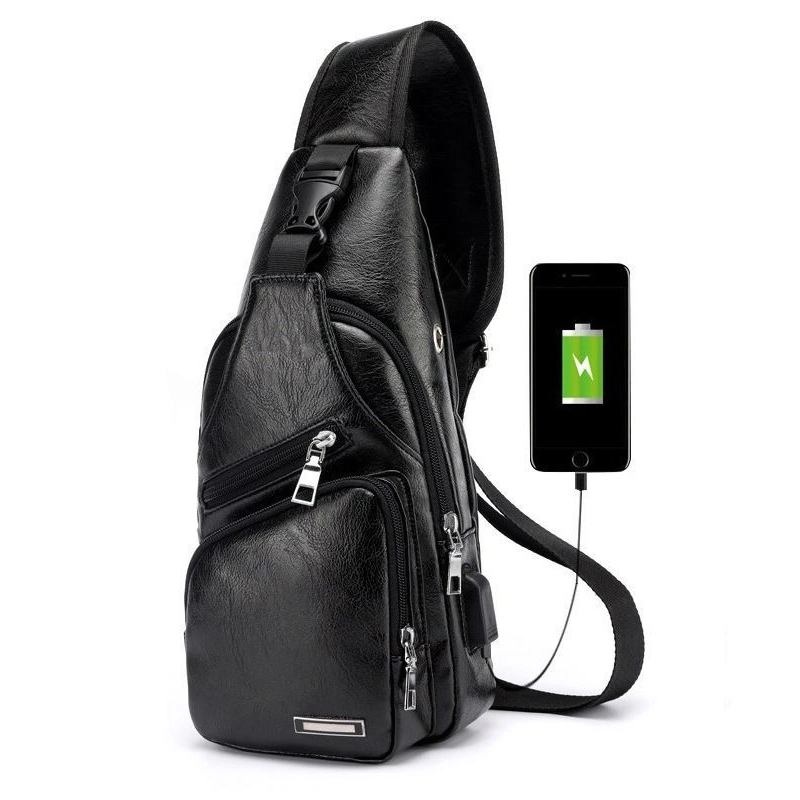 PU Waterproof Leisure USB Charging Single Shoulder Messenger Bag