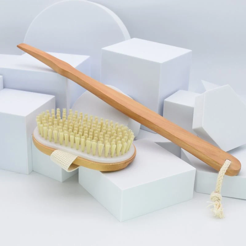 Wooden Body Back Shower Bamboo Shower Body Exfoliating Brush Removable Long Handle Bath Brush