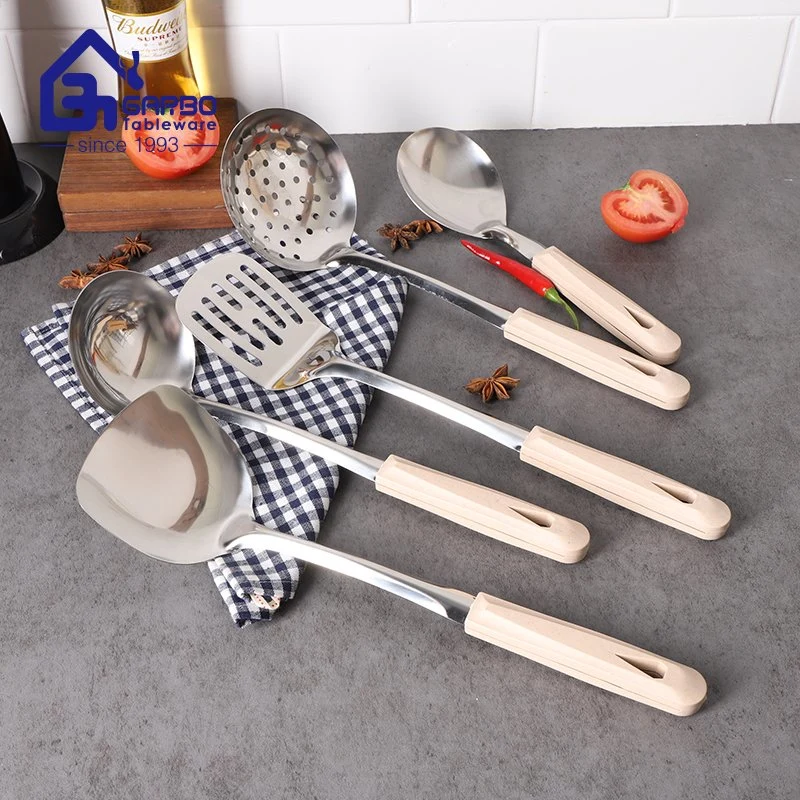 Edelstahl Kochspatel Küchengeschirr Set mit Kunststoff-Griff Kochgeschirr Küchenwerkzeug Schöpfkelle
