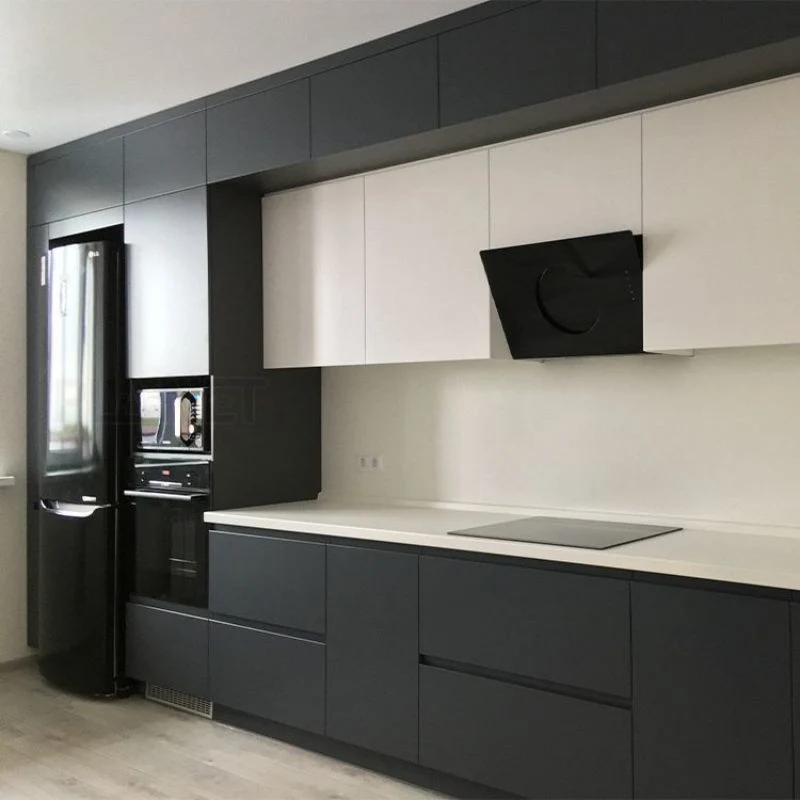 China Wholesale Modern Home Apartment Black High Gloss Lacquer Kitchen Cabinet Design Furniture Modern