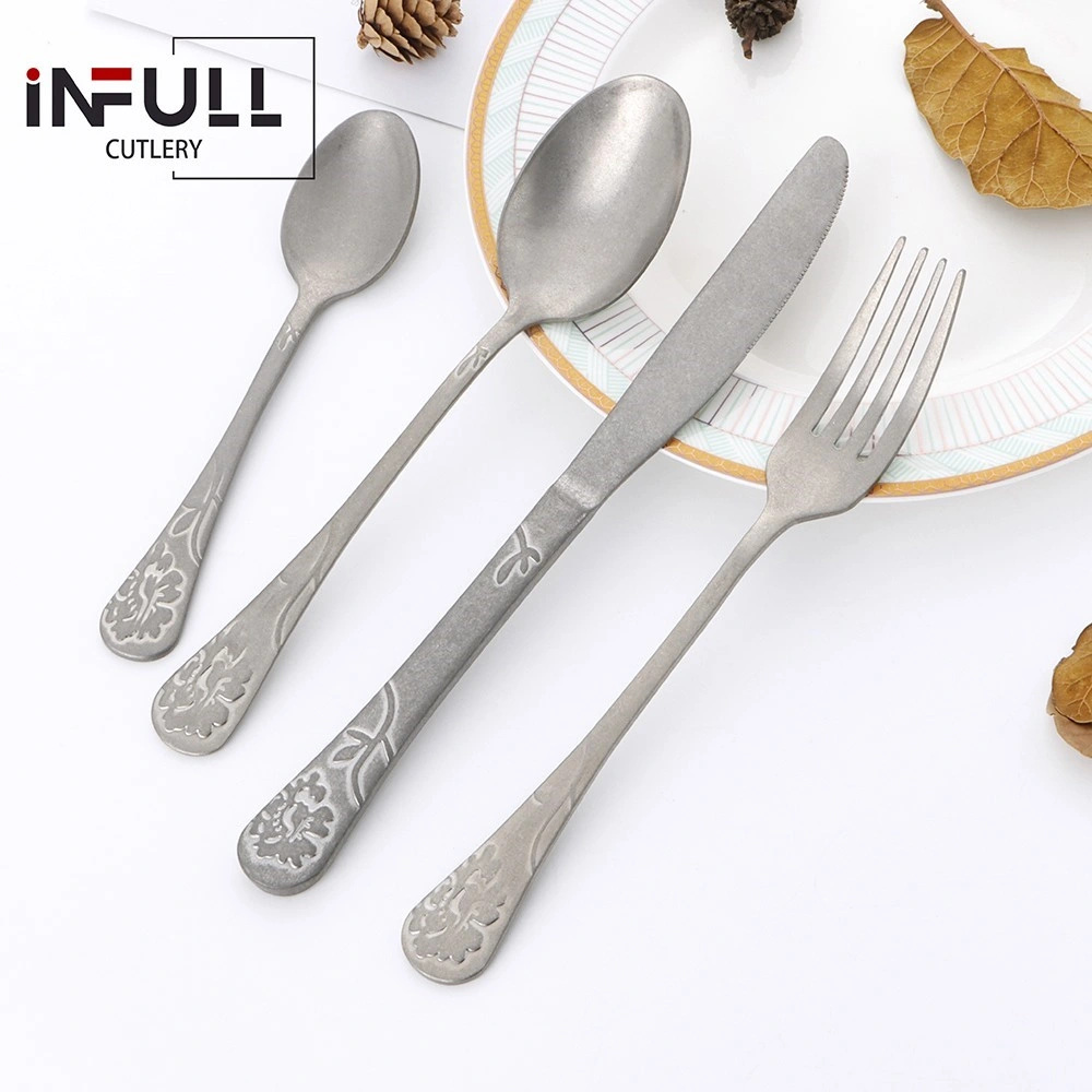 Best Sell Matte Stainless Steel Vintage Silverware Flatware Set Cutlery Sets