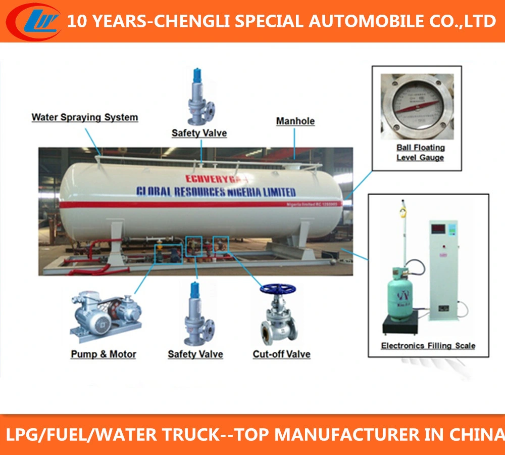 5m3 Treibgasabfüllanlage 20m3 40m3 Treibgasauffüllanlage LPG Tankstelle mit Doppeldüsenspender für Nigeria