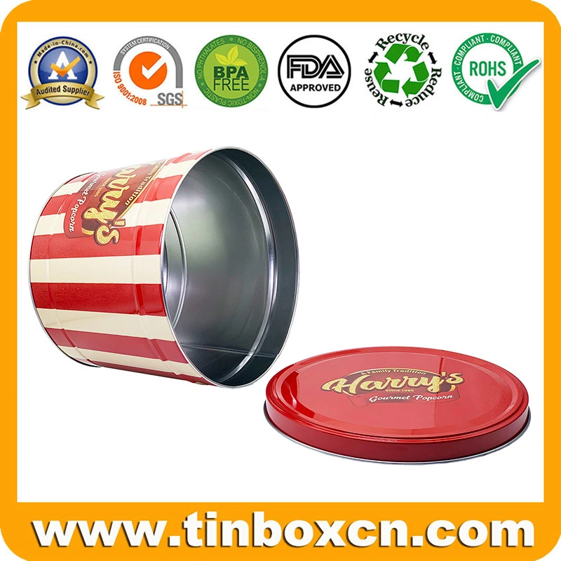 Empty 2 Gallon Metal Popcorn Tin com tampa para Christams Férias