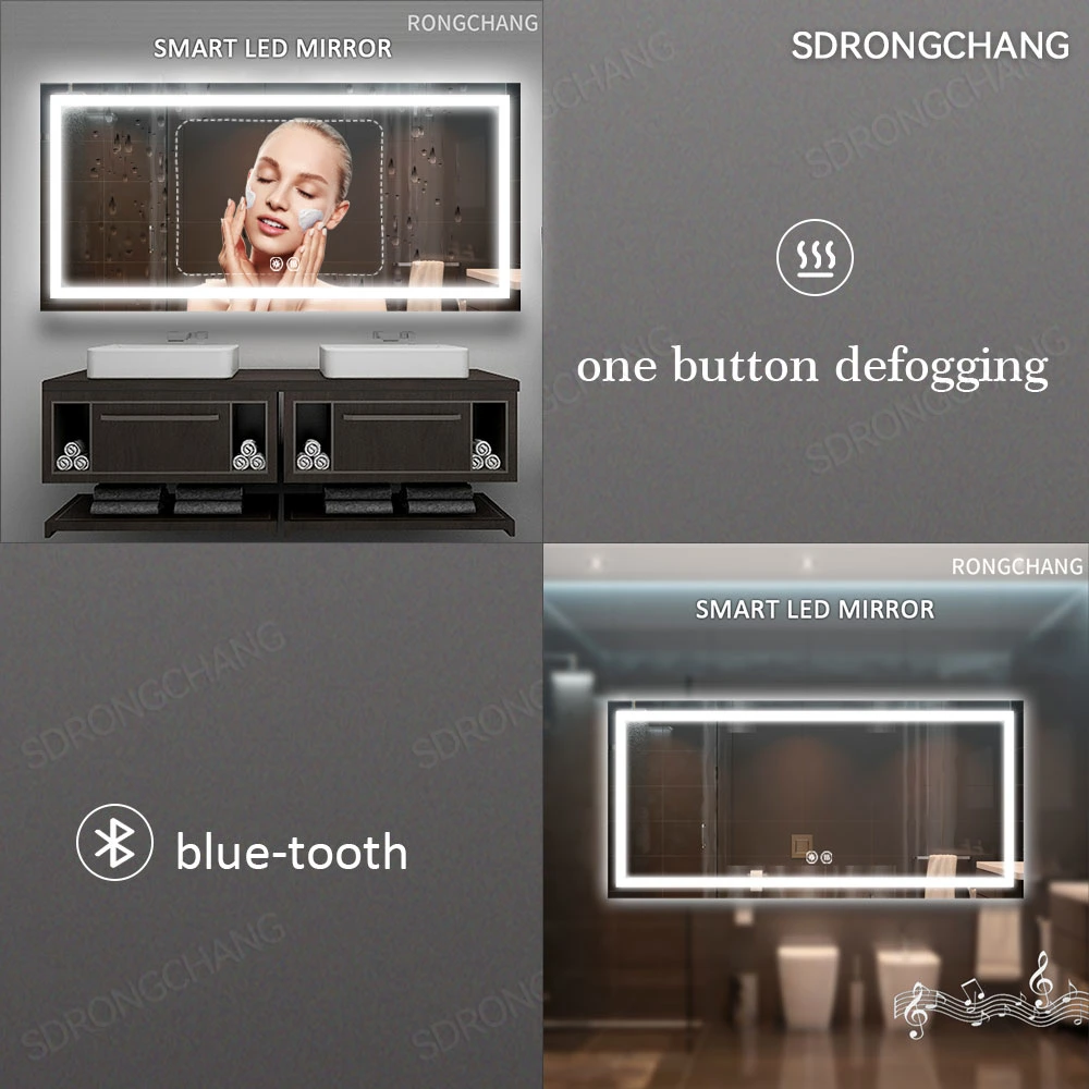 Defogger LED inteligente de fábrica altavoz Bluetooth iluminado espejo de baño