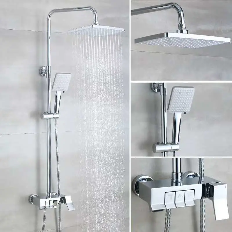 2020 New Model Chromed/ Black Square Bathtub Faucet Shower Mixer Set