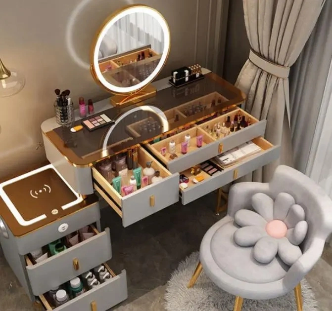 Nova Modern Hotel Smart Furniture Chambre à coucher meuble Maquilleuse Coiffeuse Multifunctional Commode à table en bois avec miroir