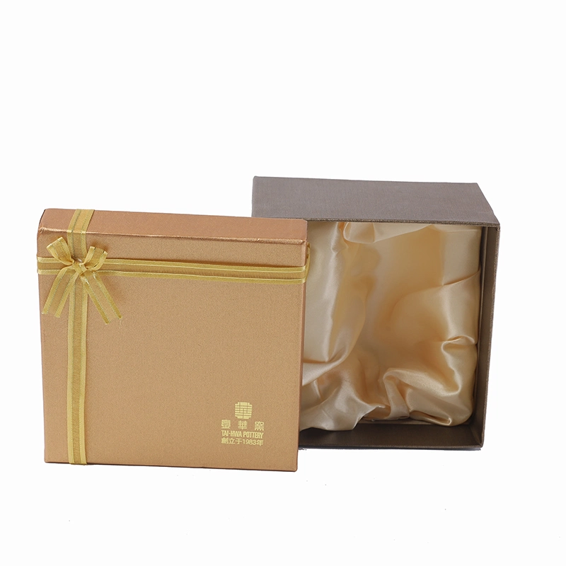 Top and Bottom Covered Gift Box with Lining and Ribbon for Gift Packing