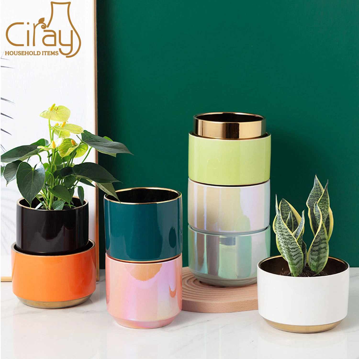 Banhado a pérola coloridos pote de flores de cerâmica de alta qualidade Redonda Pot para as plantas verdes e orquídeas