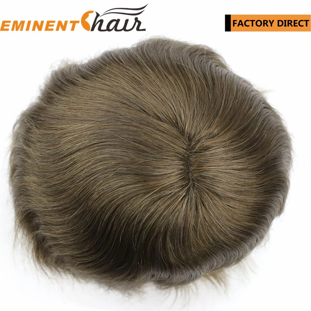 Natural Effect Human Hair French Lace with PU Around Men's Hair Systems