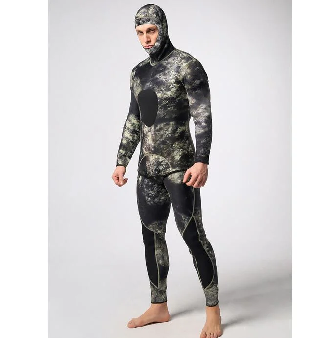 5mm High-Elastic Camo Neoprene Spearfishing Wetsuit with Hoodie