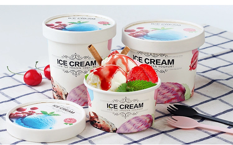 3oz 5oz desechables impresos personalizados yogur helado vaso de papel Papel recipiente con tapa y la cuchara de helado de plástico