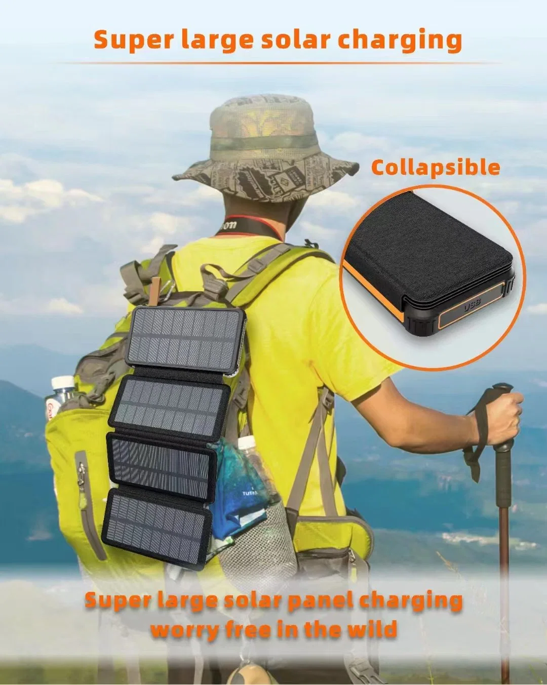 24000mAh Solar Power USB Charger Foldable Mobile Phone Battery Pack Power Bank