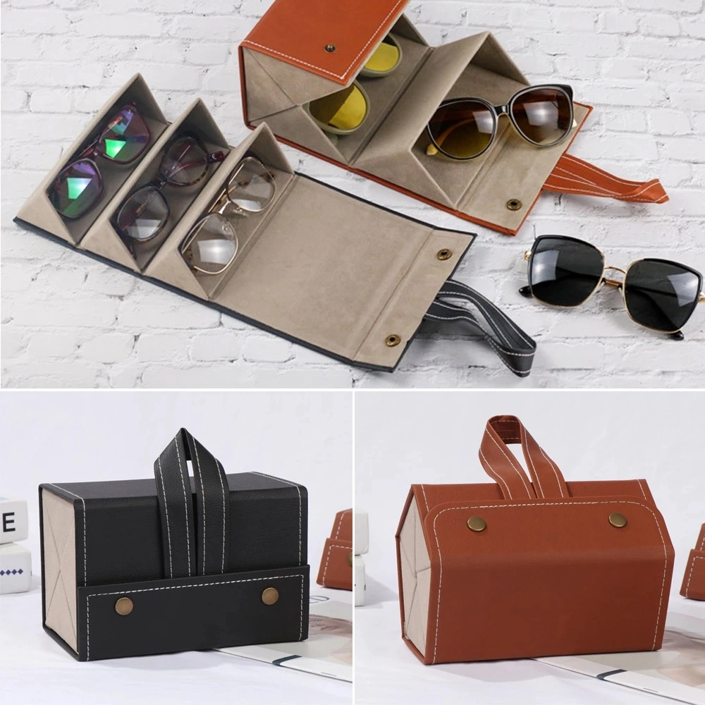2/3/4/5/6 Multi-Slot Display Eyeglasses Storage Box Travel Folding Portable Sunglasses Organizer PU Leather Glasses Case