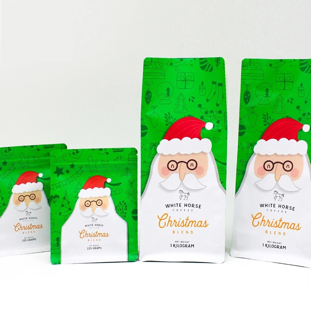 Custom Printed Food Grade Plastic Cafe Coffee Packaging Zipper Bag Ziplock Packing Pouch with Plastic Valve Christmas Gift Bag Christmas Themed Coffee Bag