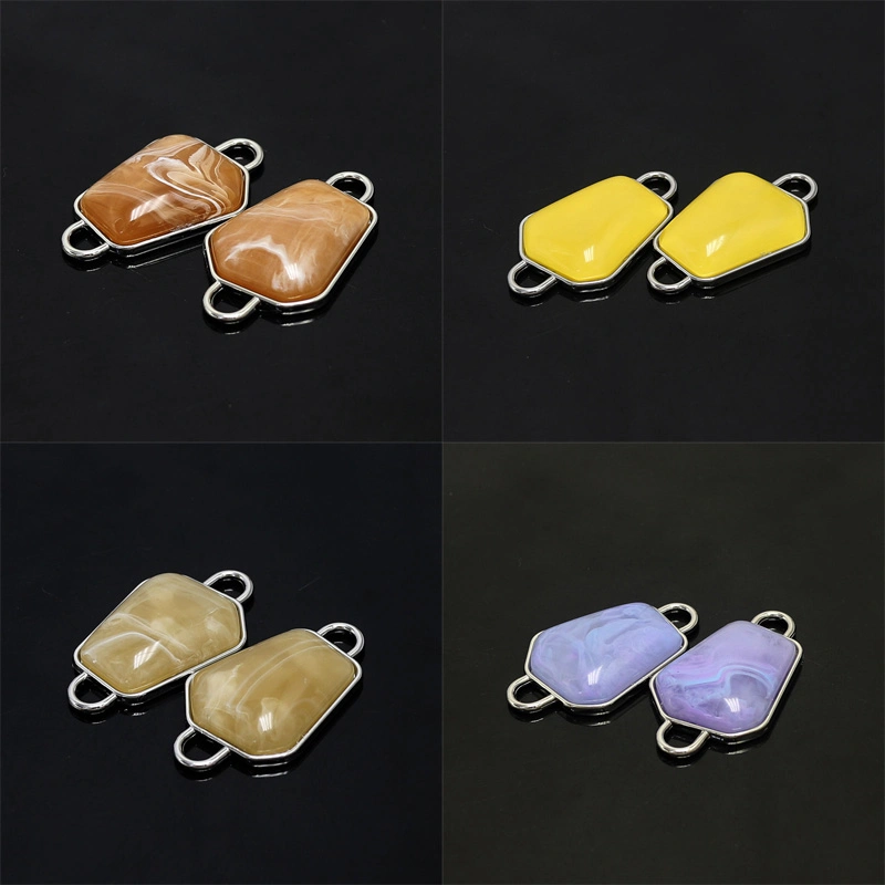 Fashion Jewelry Making Accessories Smoothly Natural Gemstone Connector Square Shape Pendant AC21003