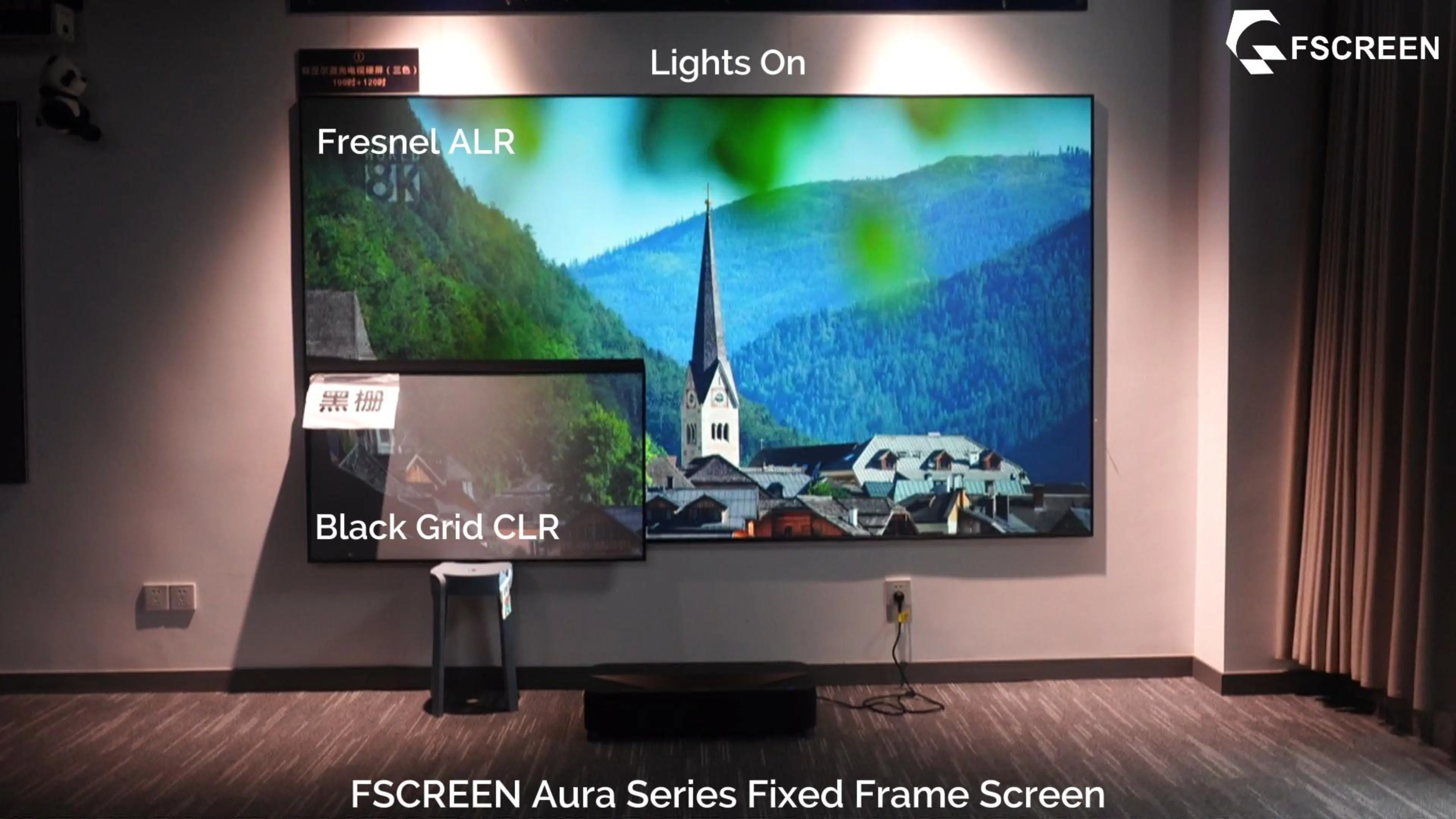 شاشة عرض FScreen Aura Series بحجم 120 بوصة من طراز ALR من طراز Ultra أجهزة تلفاز ليزر بروجيكتور ذات إسقاط قصير