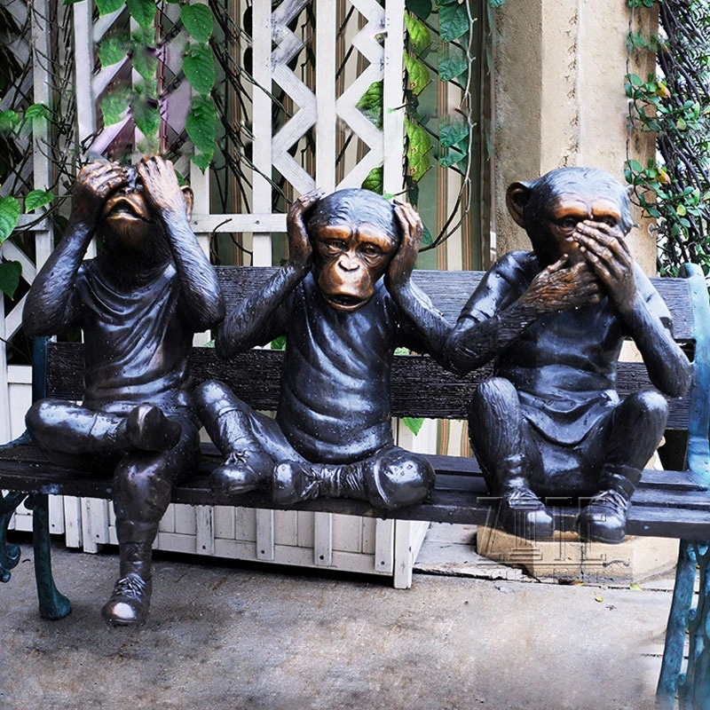 Jardín Escultura Animal vida Tamaño Bronce tres monos estatuas Bronce Estatua de animales del Jardín