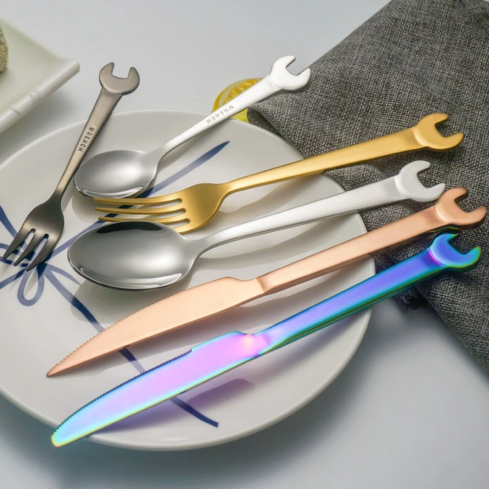 Stainless Steel Wrench Shape Fork Spoon Dinnerware Tableware Cutlery Set