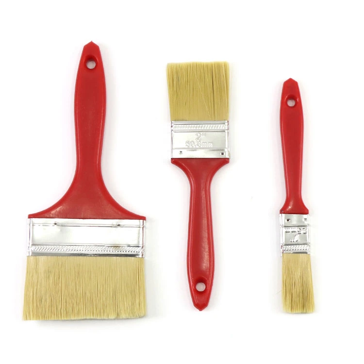 Hot Sale Red Plastic Handle Natural Bristle Rayon Paint Brush Different Color Size Customizable Hand Tool