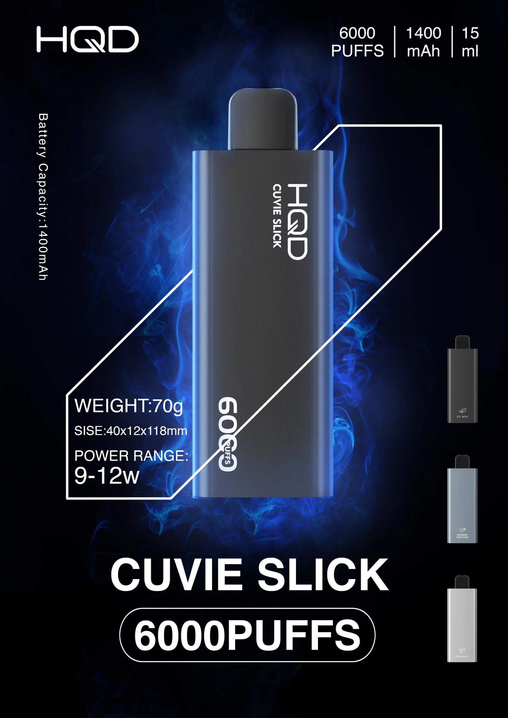 Hqd Newest Product Cuvie Slick 6000puff 1400mAh 20flavors Slim Original Vape Factory E-Cig