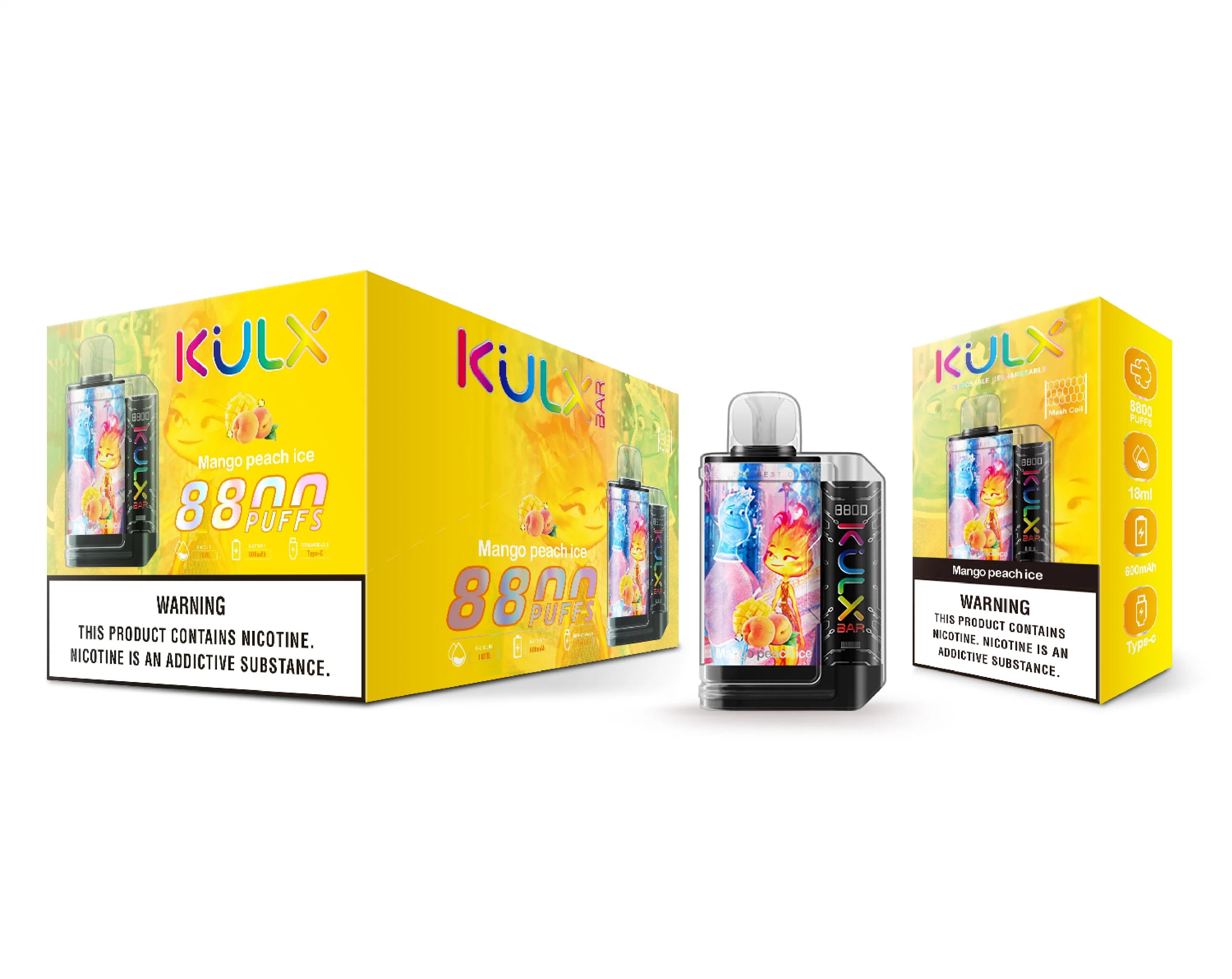 Kulx vape شريط للاستعمال مرة واحدة 8800 Vape 10000 Pulx 0% 2% 5% نيكوتين تيار هواء قابل للضبط مقبلات بطارية 600 ملي أمبير/ساعة قابلة لإعادة الشحن