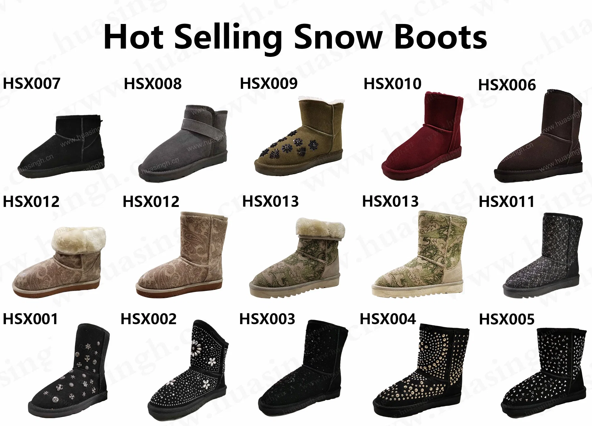 Zh, Wholesale/Supplier Plush Real Wool Lining Black Winter Snow Boots Rivets Decoration Lady Boots Shoes Popular in Extreme Cold Weather Hsx004