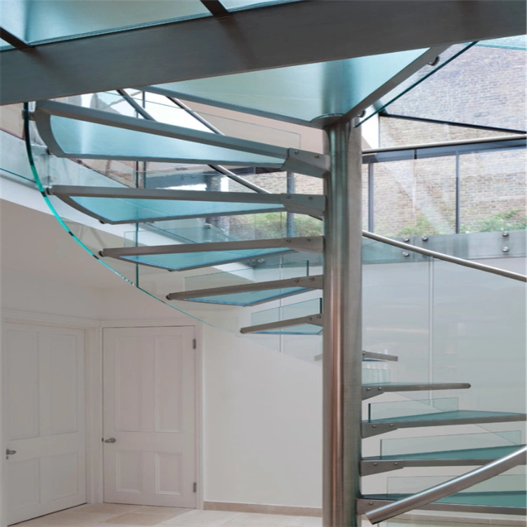 Highest Quality Classic Spiral Stairs with Stair Glass Tread and Stainless Steel Balustrade