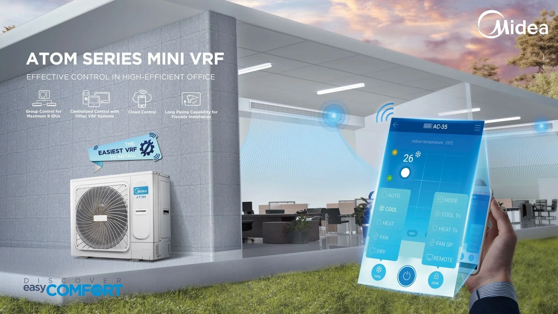 Mini VRF Comercial leve Midea clima Atom B Series 16kw Unidade de ar condicionado para exterior do inversor de ar dividido para o hospital