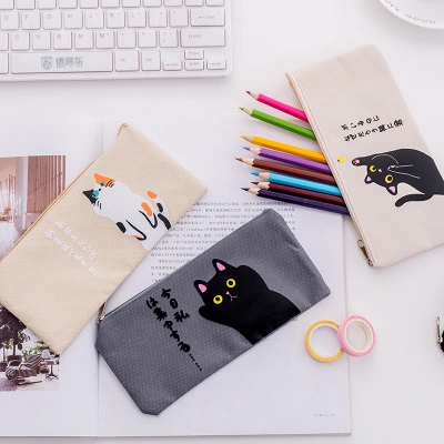 Cute Cartoon Cat Canvas Zipper Pencil Case Canvas Children Bag