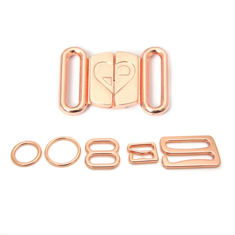 Fabrik Customized Rose Gold Metall BH Ring und Slider, Bespoke Logo Hardware Zubehör für Unterwäsche, Bademode, Bikini, Unterwäsche, BH, Strandkleidung