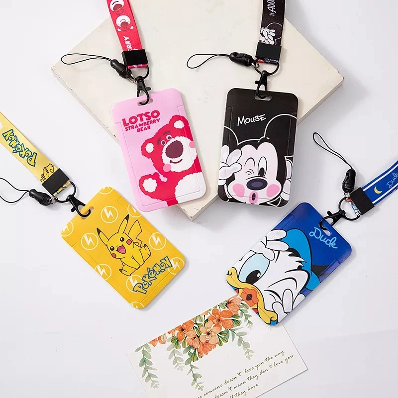 Customized Plastic Card Holder Cartoon Neck Strap ID Case Badge Lanyard Heat Press Keychain with Metal Snap Hook